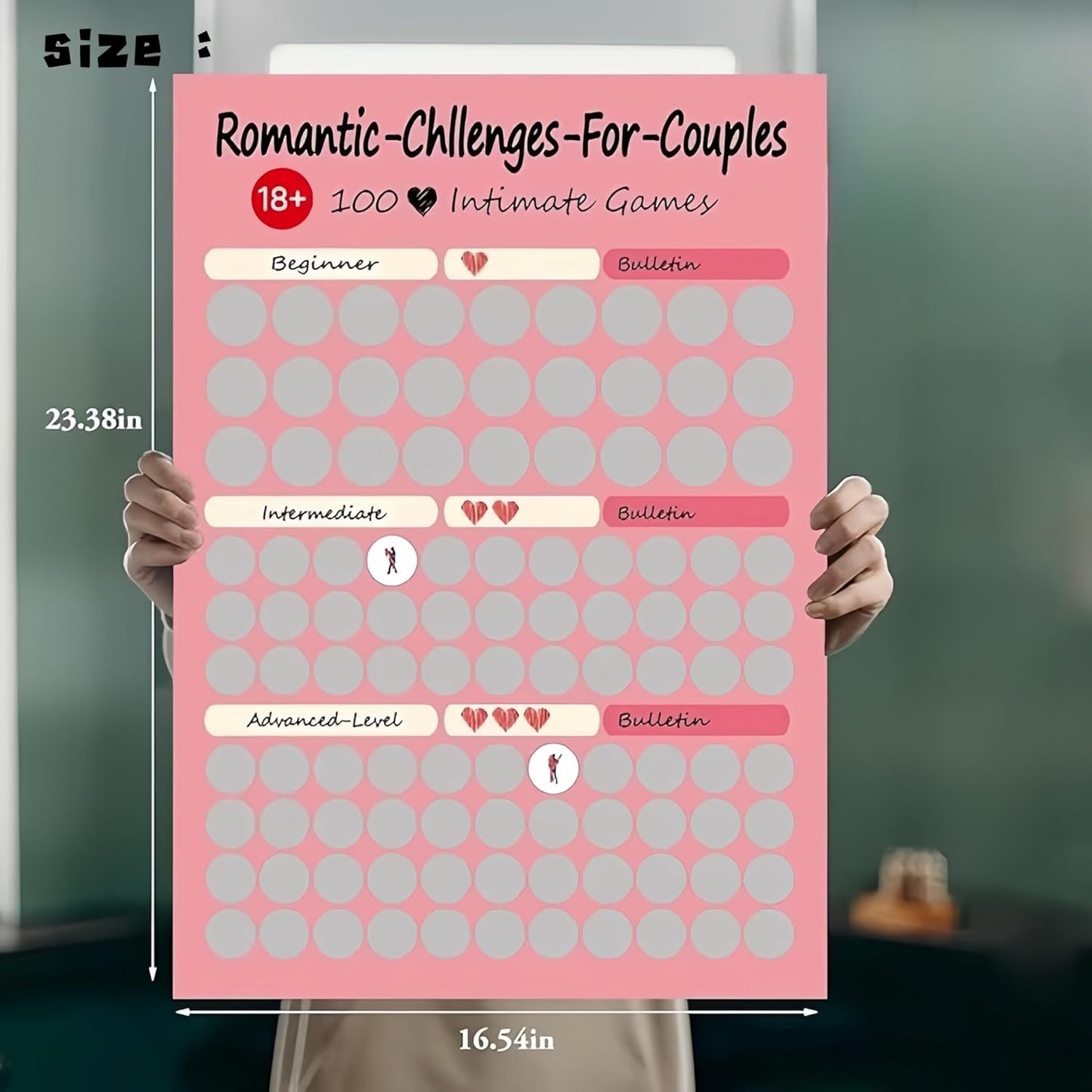 Love Games Scratch-off Poster for Couples - 100 Challenge Date - Night Ideas Poster for Couple