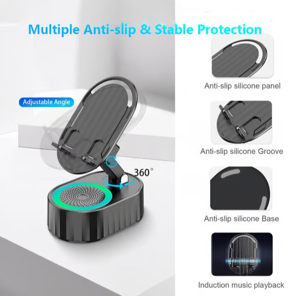 2025 Smart 4-in-1 Phone Stand — Induction Speaker, Power Bank & Ambient Light