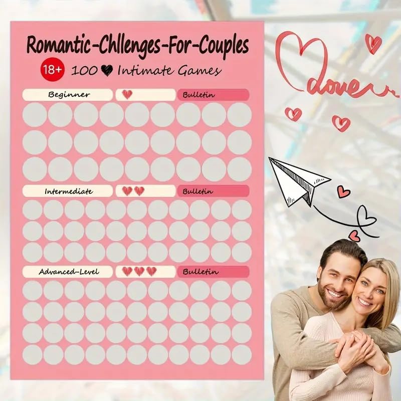 Love Games Scratch-off Poster for Couples - 100 Challenge Date - Night Ideas Poster for Couple