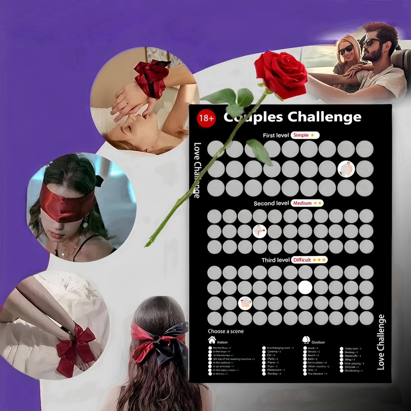 Love Games Scratch-off Poster for Couples - 100 Challenge Date - Night Ideas Poster for Couple