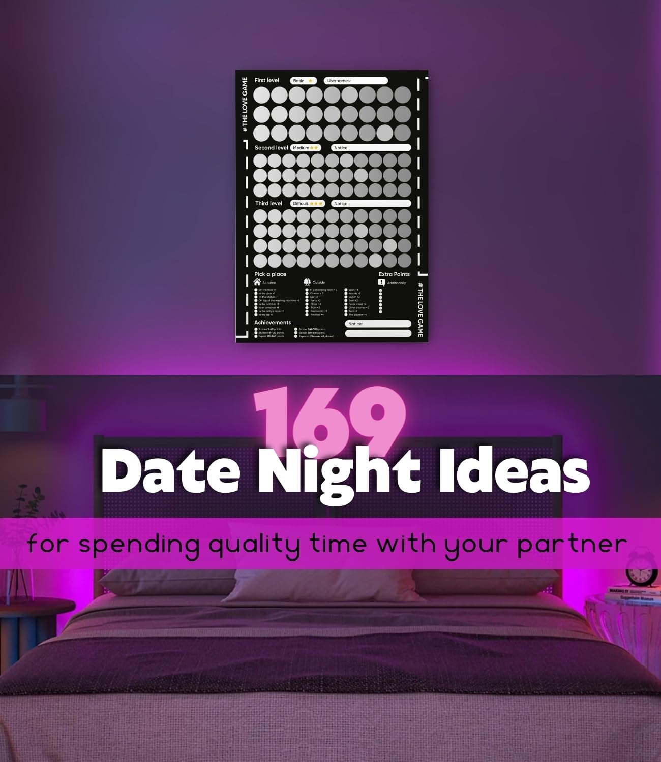 Love Games Scratch-off Poster for Couples - 100 Challenge Date - Night Ideas Poster for Couple